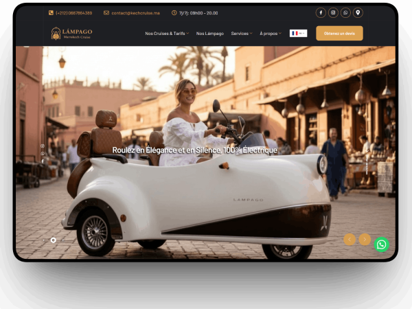 Site Web Réservation Tricycle Électrique Marrakech — Réalisation LÁMPAGO KechCruise | CentralWeb