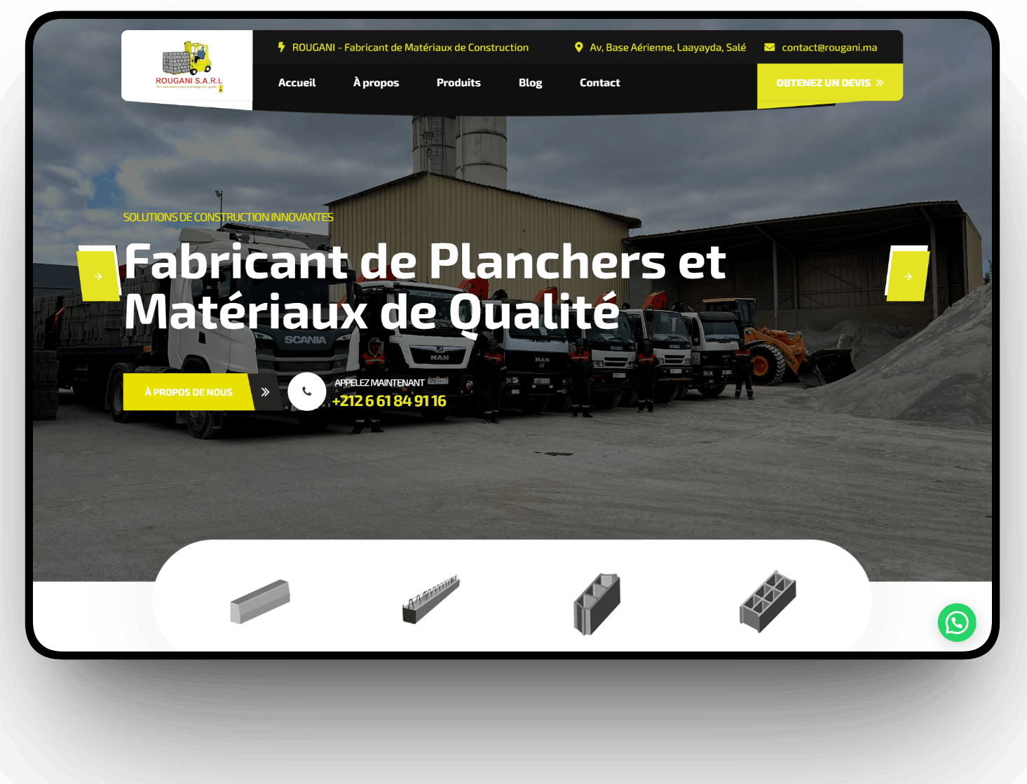 Site Web Fabricant Matériaux de Construction Salé — Réalisation ROUGANI SARL | CentralWeb
