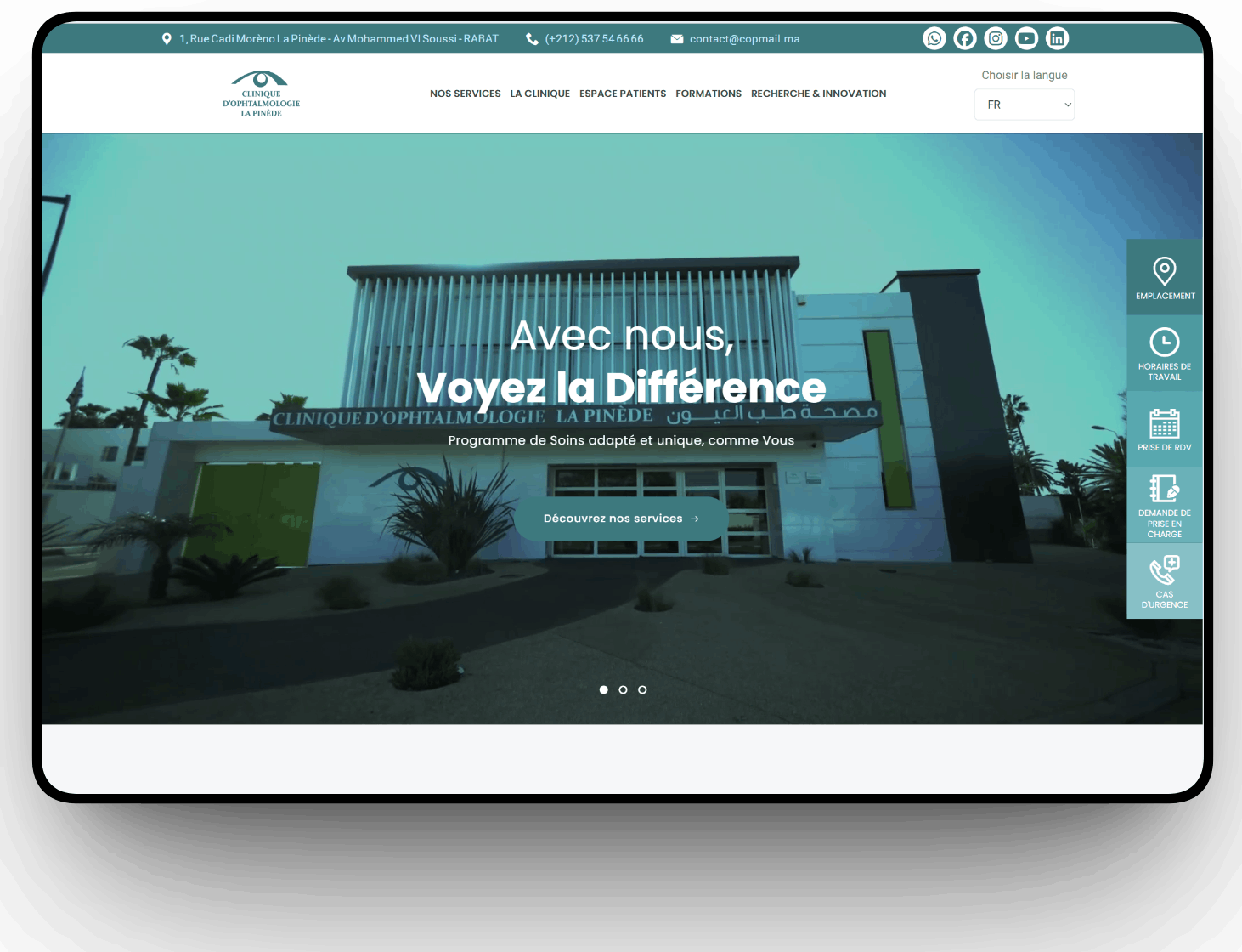 Site Web Clinique Ophtalmologie Rabat — Réalisation La Pinède | CentralWeb